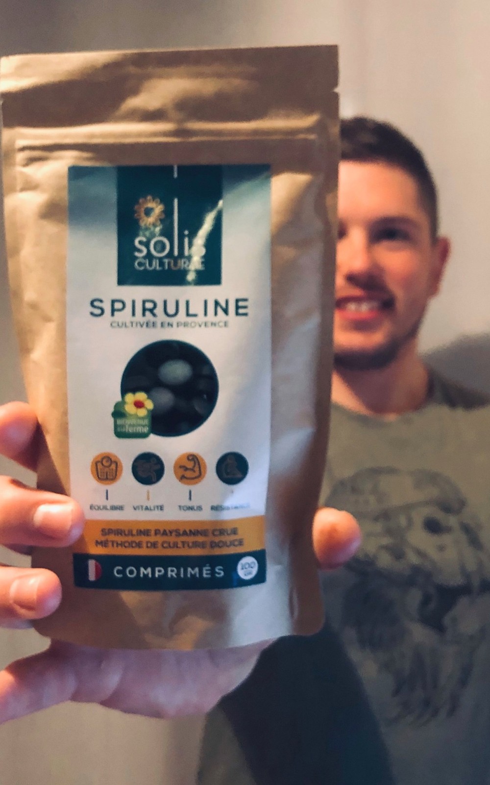 Jordan Krstic fan de spiruline (Solis Culturae est le nom de notre ferme)